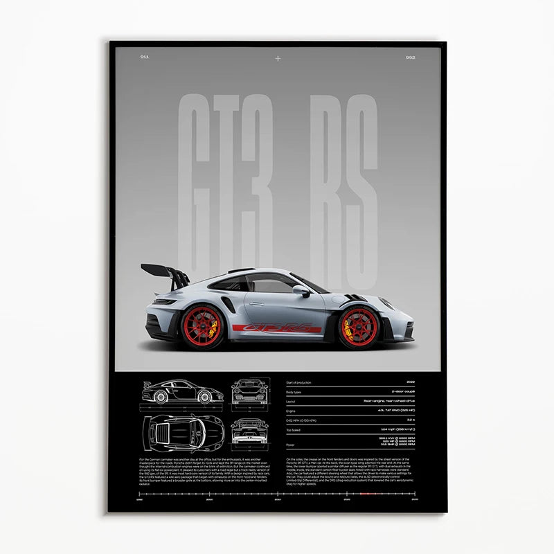 Black & White Famous Cars Poster